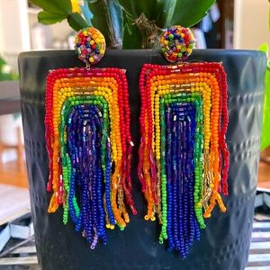 🌈 LARGE RAINBOW BEADED EARRINGS